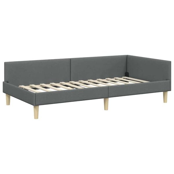 vidaXL Corner Bed Frame with Headboard Dark Grey 90 x 190 cm Fabric