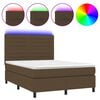 vidaXL Box Spring Bed with Mattress&LED Dark Brown 140x200 cm Fabric
