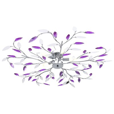 vidaXL Ceiling Lamp with Acrylic Crystal Leaf Arms for 5 E14 Bulbs Purple