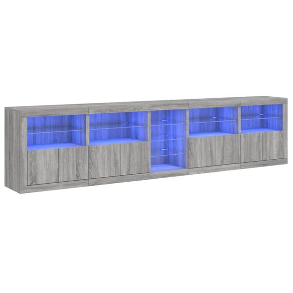 vidaXL Sideboard with LED Lights Grey Sonoma 283x37x67 cm