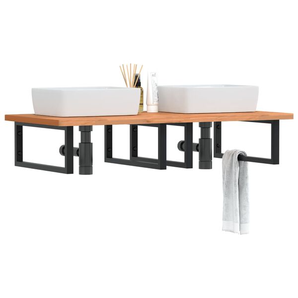 vidaXL Basin Shelf Wall Mounted Steel and Solid Wood Beech