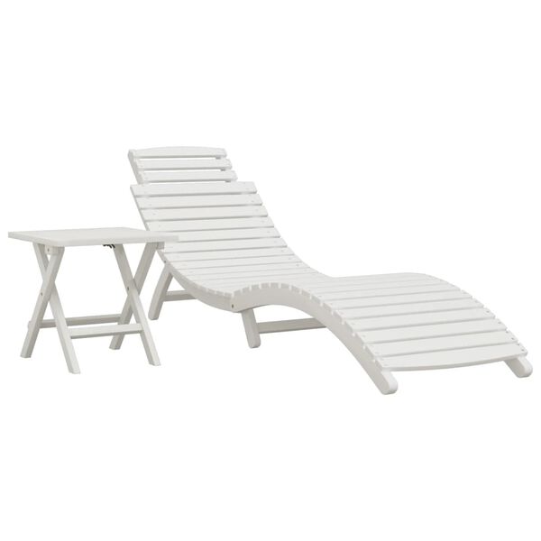 vidaXL Sun Lounger with Table White Solid Wood Acacia
