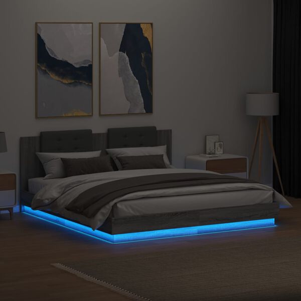 vidaXL Bed Frame with LED without Mattress Grey Sonoma 200x200 cm