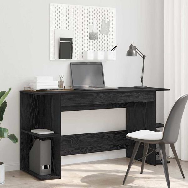 vidaXL Desk with Shelf Black oak 140 x 50 x 75 cm Engineered wood