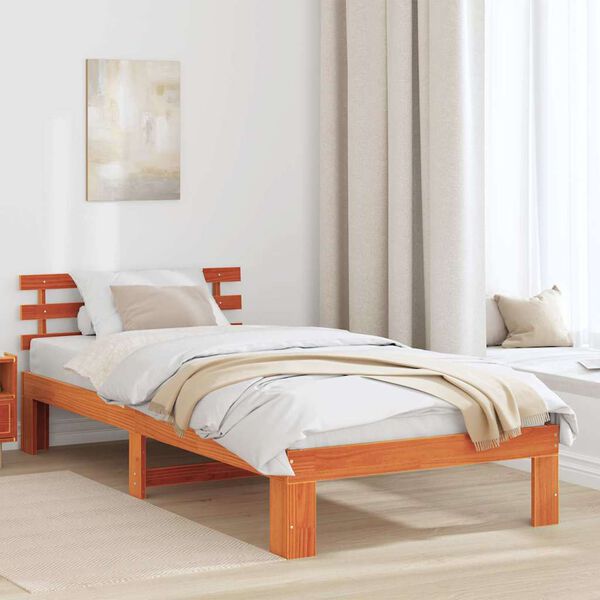 vidaXL Bed Frame with Headboard Wax Brown 90 x 200 cm Solid Pine Wood
