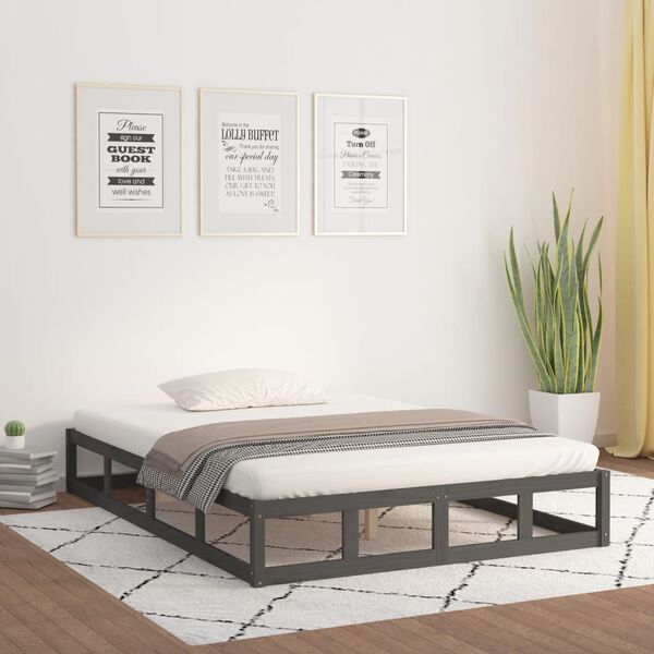 vidaXL Bed Frame without Mattress Grey 150x200 cm King Size King Size Solid Wood