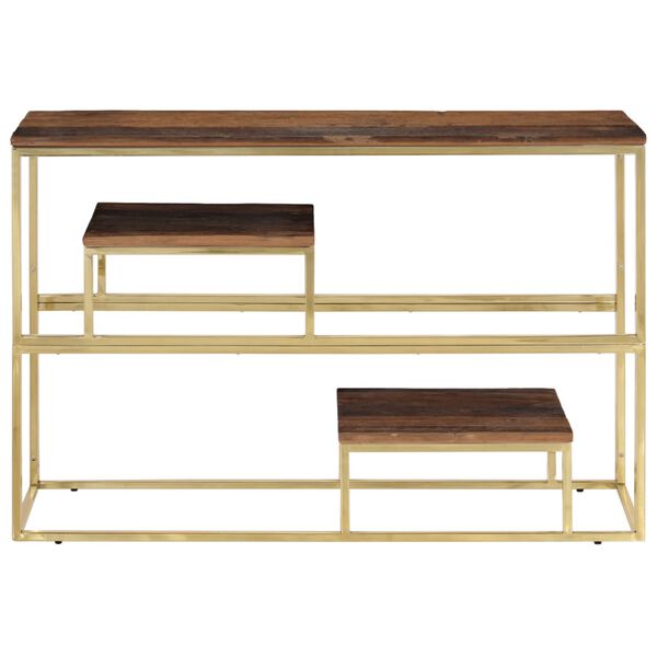 vidaXL Console Table Gold Stainless Steel and Solid Sleeper Wood