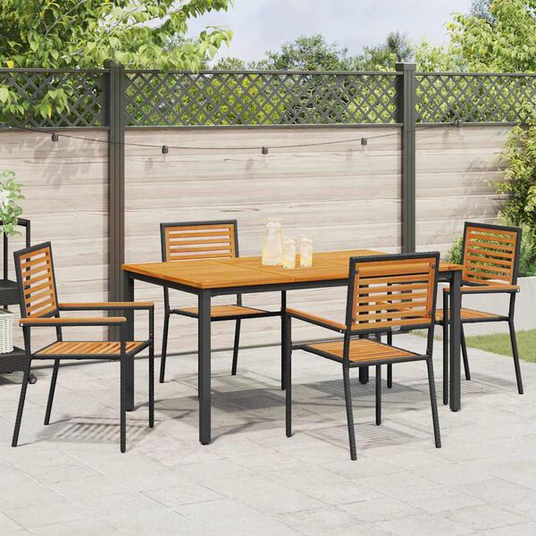 vidaXL Garden Dining Set 5 pcs Black Poly Rattan