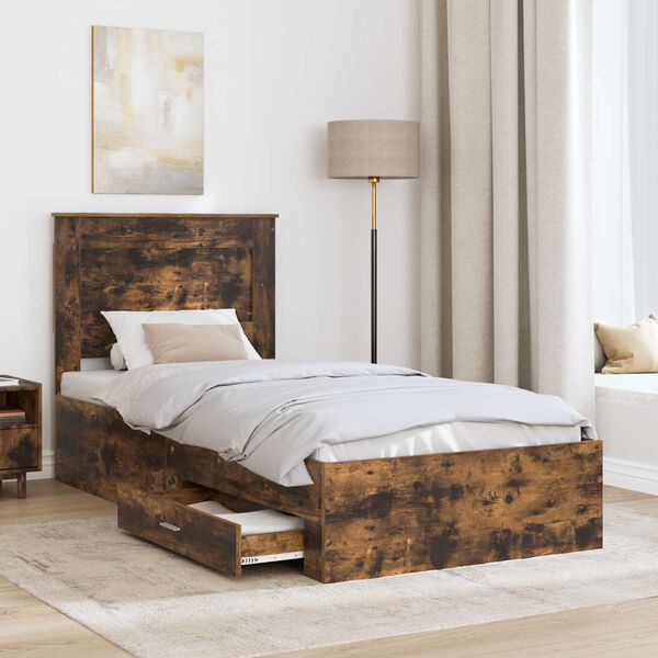 vidaXL Bed Frame Smoked Oak and Silver 75 x 190 cm Engineered Wood