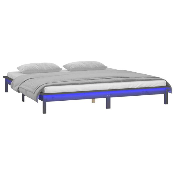 vidaXL LED Bed Frame without Mattress Grey 120x190 cm Small Double Solid Wood