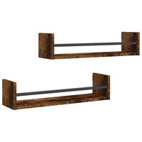 vidaXL Wall Shelves with Bars 2 pcs Smoked Oak 60x16x14 cm