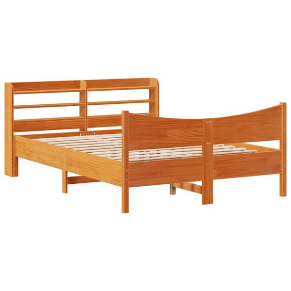 vidaXL Bed Frame with Headboard Wax Brown 140x190 cm Solid Wood Pine