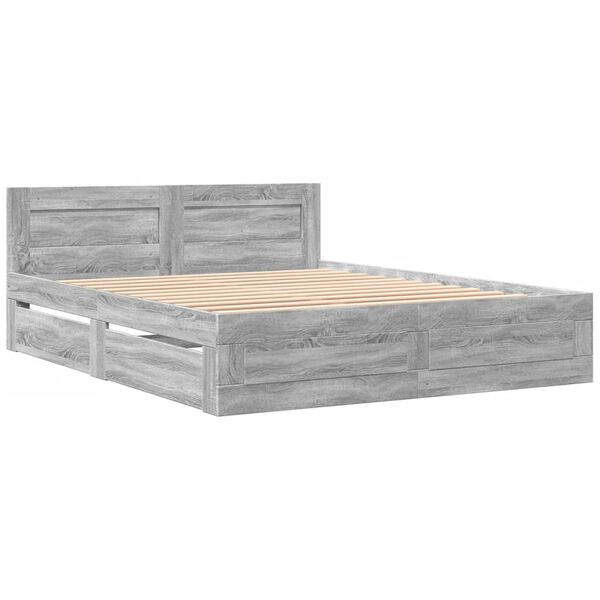 vidaXL Bed Frame with Headboard without Mattress Grey Sonoma 150x200 cm King Size