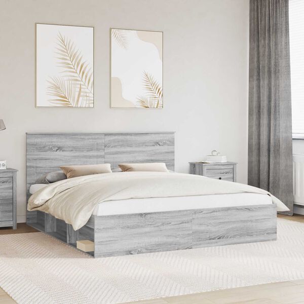 vidaXL Bed Frame Grey Sonoma 180 x 200 cm Solid Pine Wood