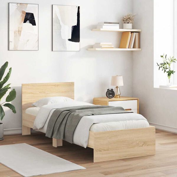 vidaXL Bed Frame without Mattress with Headboard Sonoma Oak 90x190 cm Single