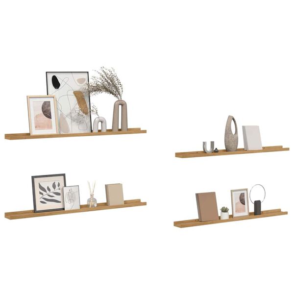 vidaXL Wall Shelf 4 pcs Brown 100 x 9 x 3 cm Engineered Wood
