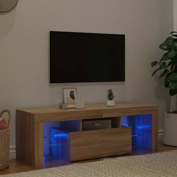 vidaXL TV Cabinet with LED Lights Sonoma Oak 120x35x40 cm