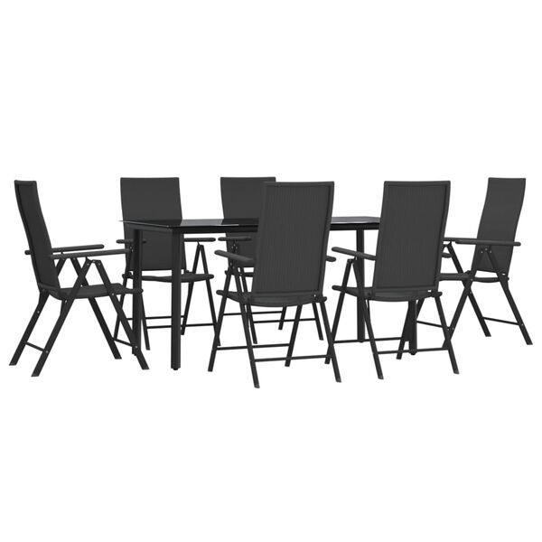 vidaXL 7 Piece Garden Dining Set Black Poly Rattan