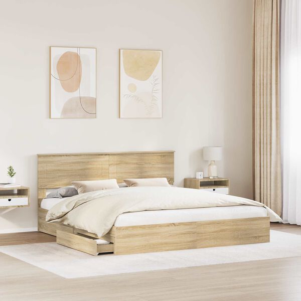 vidaXL Storage Bed with Drawer Sonoma Oak 180 x 200 cm Engineered Wood
