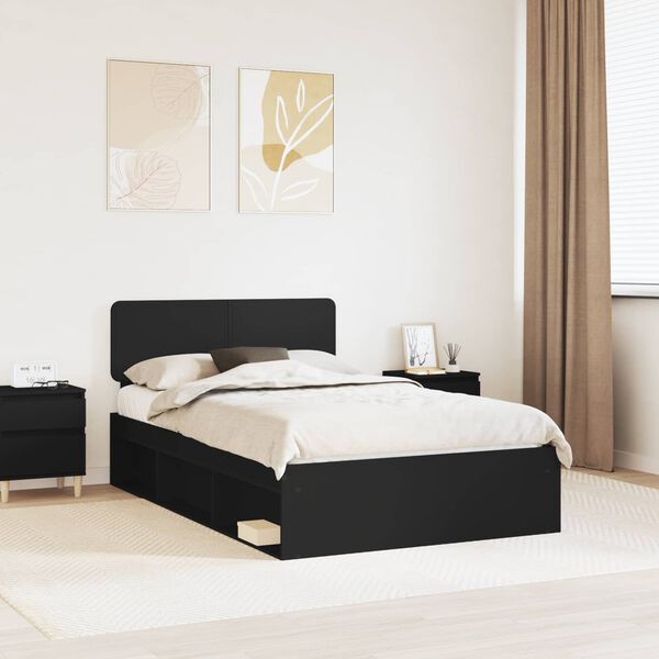 vidaXL Bed Frame with Headboard Black 120 x 200 cm Solid Pine Wood