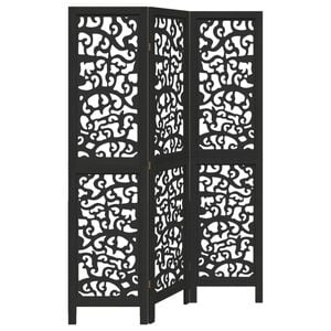 vidaXL Room Divider 3 Panels Black Solid Wood Paulownia