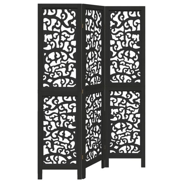 vidaXL Room Divider 3 Panels Black Solid Wood Paulownia
