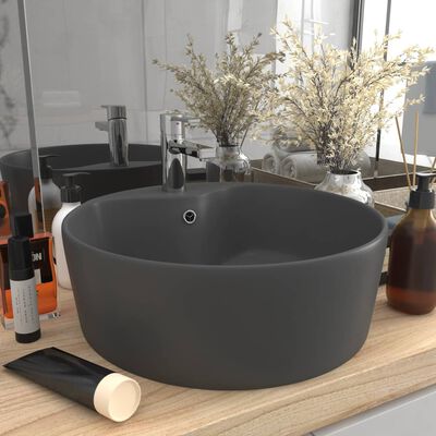 vidaXL Luxury Wash Basin with Overflow Matt Dark Grey 36x13 cm Ceramic