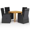 vidaXL 5 Piece Garden Dining Set with Cushions Black Poly Rattan