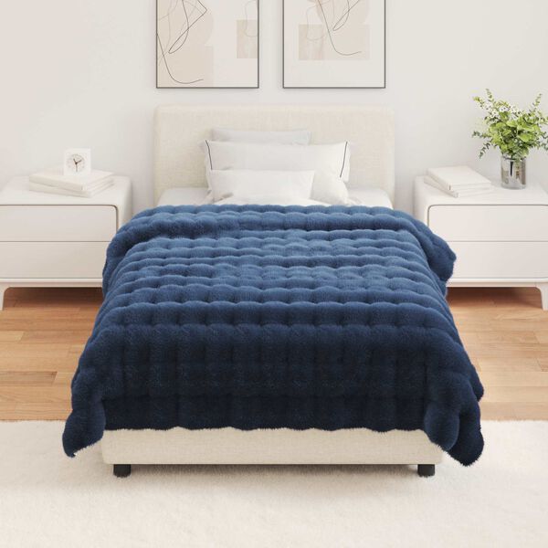 vidaXL Faux Rabbit Fur Blanket Marine Blue 130 x 150 cm Polyester