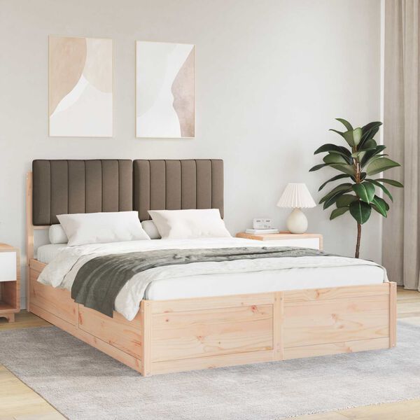 vidaXL Bed Frame with Upholstered Headboard Taupe 135 x 190 cm