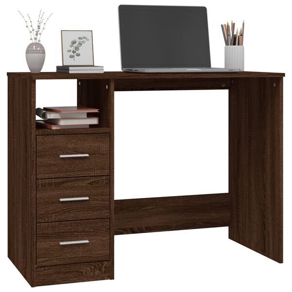 vidaXL Desk with Drawers Brown Oak 102x50x76 cm Engineered Wood