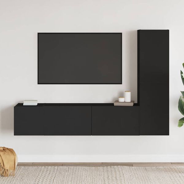 vidaXL 3 Piece TV Cabinet Set Black Engineered Wood