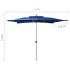 vidaXL 3-Tier Garden Parasol with Aluminium Pole Azure Blue 2.5x2.5 m