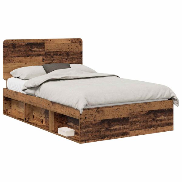 vidaXL Bed Frame with Headboard Old Wood 120 x 200 cm Solid Pine Wood