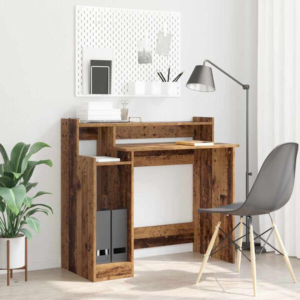 vidaXL Desk with Shelf Old Wood 97 x 45 x 90 cm Engineered Wood