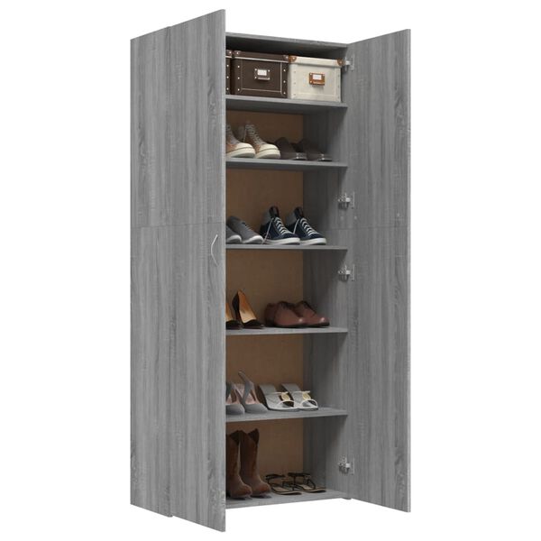 vidaXL Shoe Cabinet Grey Sonoma 80x35.5x180 cm Engineered Wood