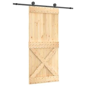 vidaXL Sliding Door Natural and Black 90 x 210 cm Solid Pine Wood