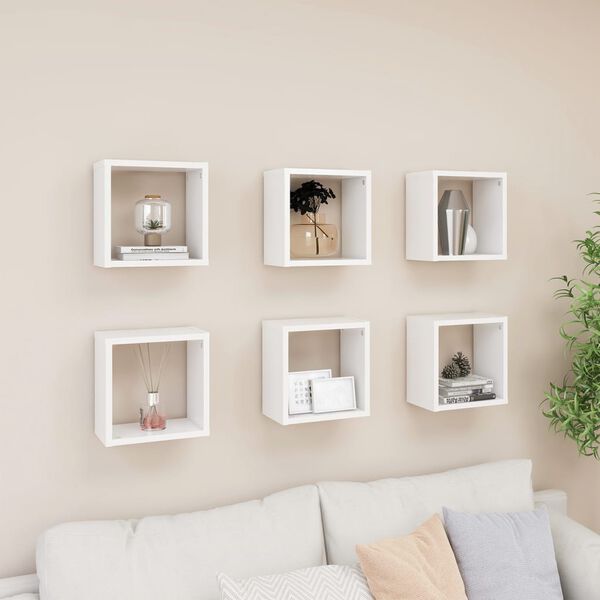 vidaXL Wall Cube Shelves 6 pcs White 26x15x26 cm