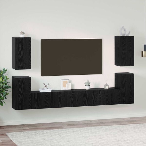 vidaXL TV Cabinet Set Wall-mounted Black Oak Engineered Wood