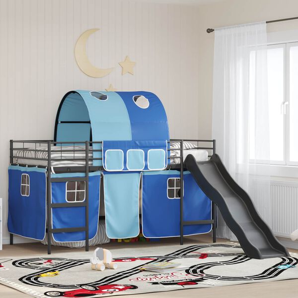 vidaXL Kids'Loft Bed Frame Black and Blue 79.5 x 200 cm Metal