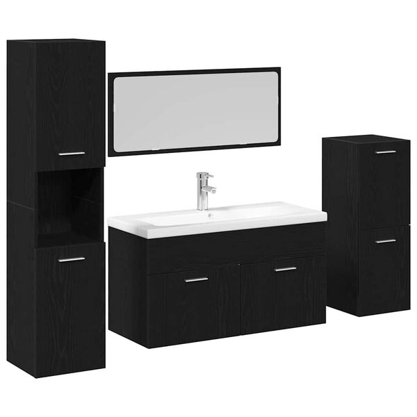 vidaXL Bathroom Furniture Set 4 pcs Black Oak Engineered Wood