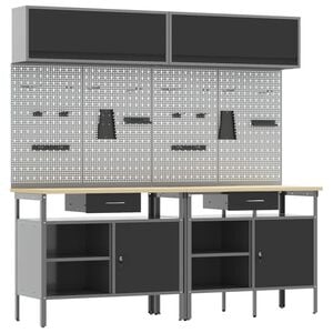 vidaXL Work Bench Set 8 pcs Black and Grey Powder-Coated Steel