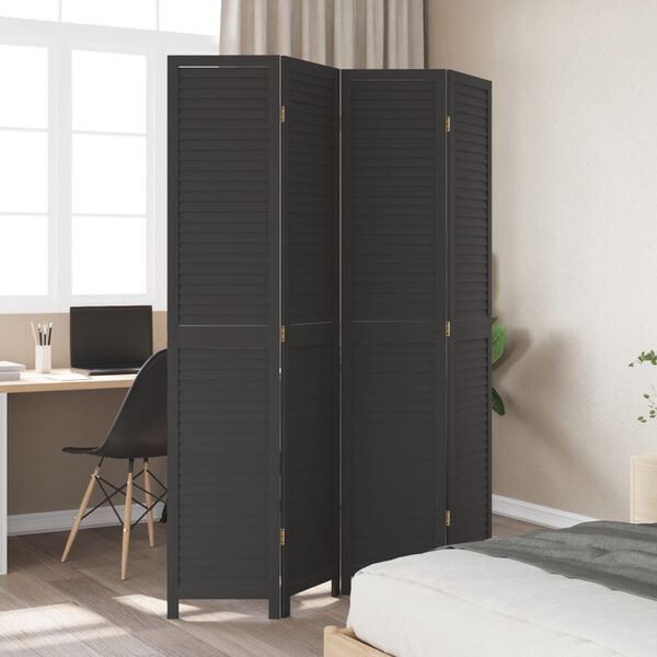 vidaXL Room Divider 4 Panels Black Solid Wood Paulownia