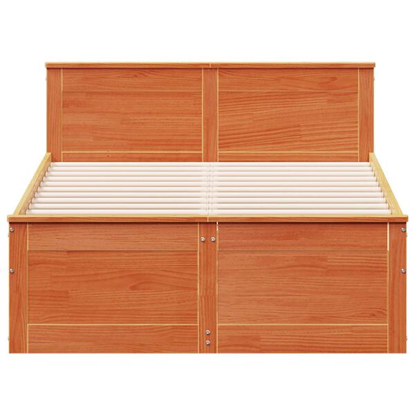 vidaXL Bed Frame without Mattress with Headboard Wax Brown 135x190 cm Double Solid Wood Pine