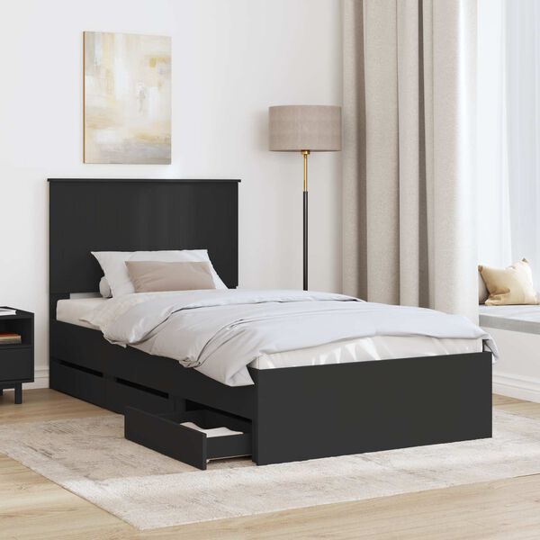 vidaXL Bed Frame with Drawer Black 100 x 200 cm Engineer Wood