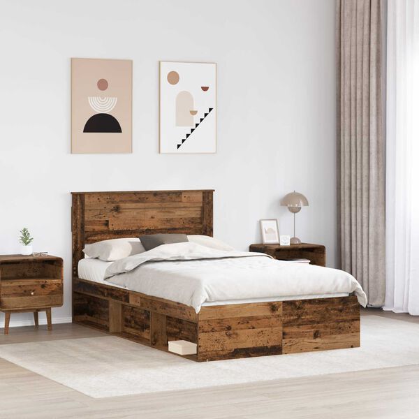 vidaXL Bed Frame with Mattress Old Wood 135 x 190 cm Solid Pine Wood