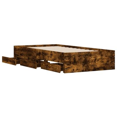 vidaXL Bed Frame with Drawers Smoked Oak 75x190 cm Small Single Engineered Wood