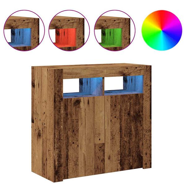 vidaXL Sideboard with LED Lights Old Wood 80x35x75 cm Engineered Wood
