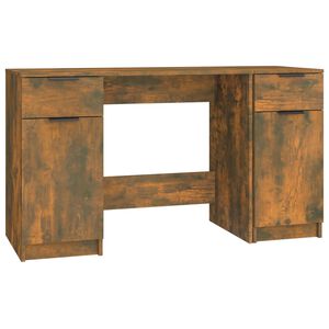vidaXL Desk with Side Cabinet Smoked Oak Engineered Wood