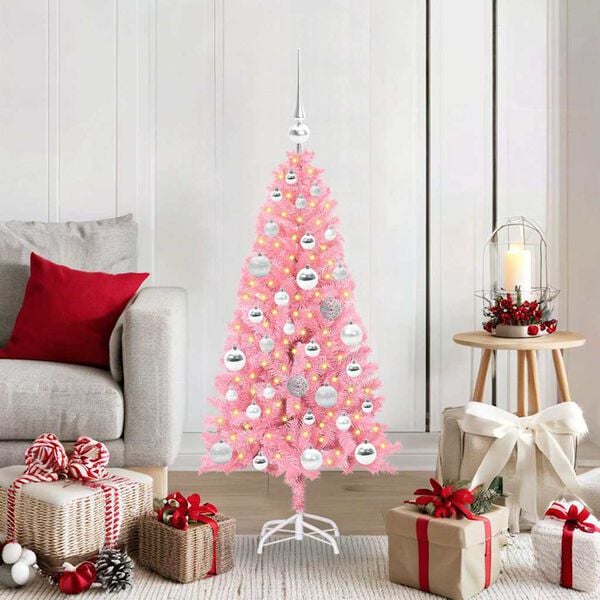 vidaXL Christmas Tree with 150 LEDs with Stand Pink 120 cm PVC